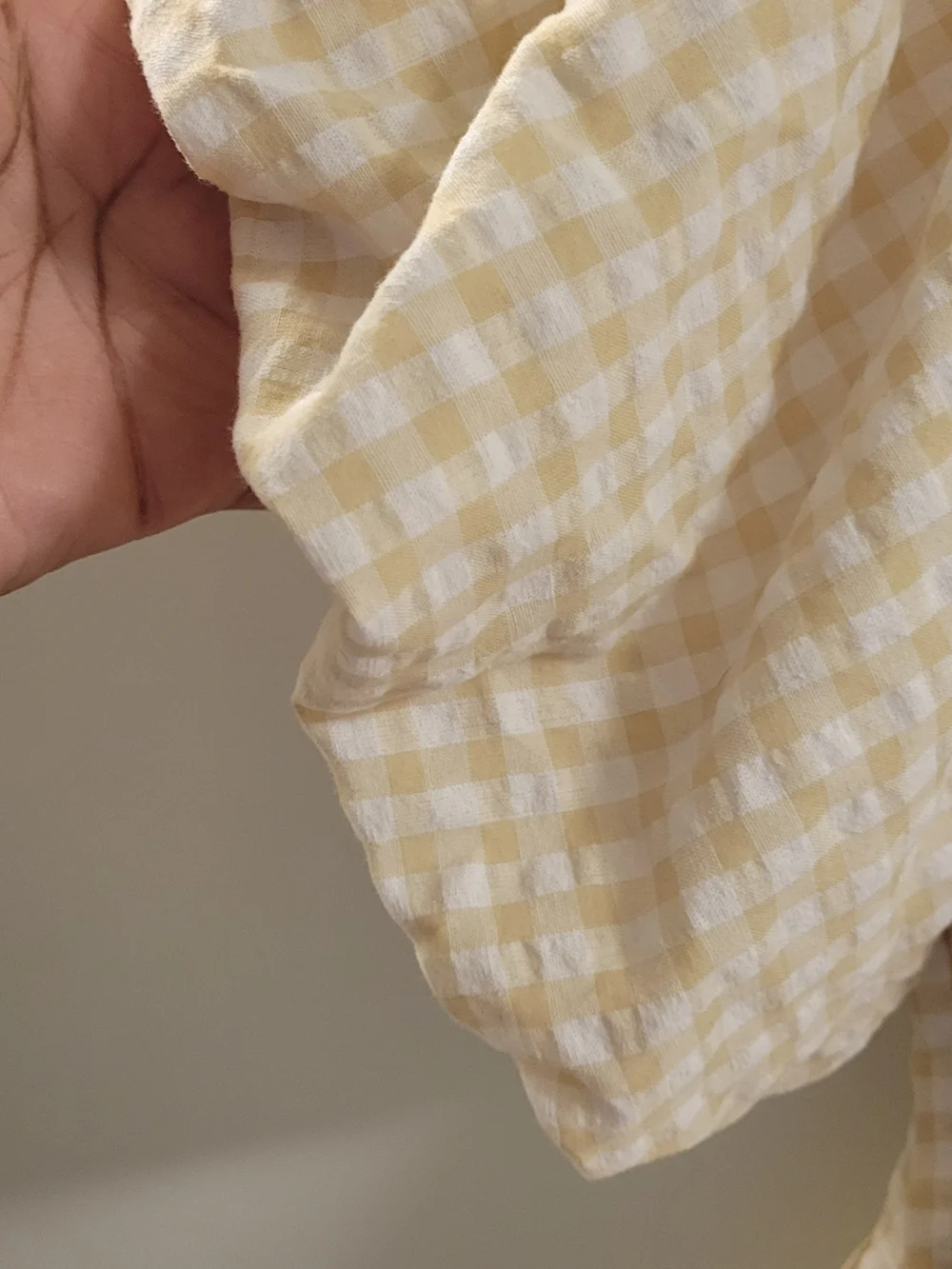 Old Navy Cream Gingham Peplum Ruched Front Top
